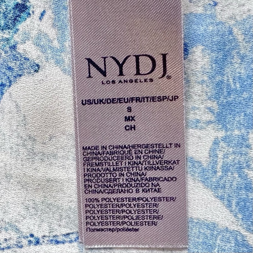 NYDJ Floral Cold Shoulder Top Blue White Ruffle Tunic Blouse Long Sleeve Women S - Picture 8 of 12